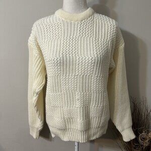 Vtg Windridge Mervyns Cream Knit Crew Neck Sweater Chunky Knit Fisherman Sz M